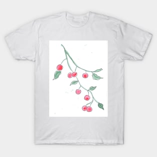 Branch with cherries. Berries, fruits. Watercolor, art decoration, sketch. Illustration hand drawn modern T-Shirt